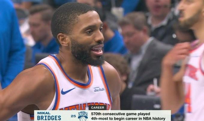 真铁人，布里奇斯自进NBA后生涯570场常规赛全勤，历史第四